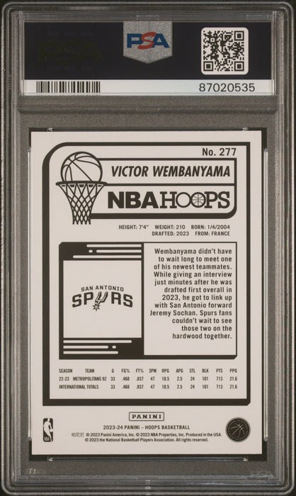 PSA 10 Victor Wembanyama 2023 NBA Hoops #277 San Antonio Spurs Rookie Card