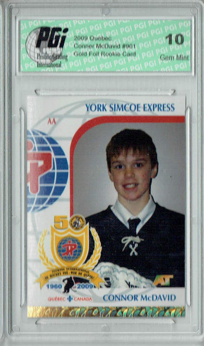 Connor McDavid 2009 Quebec #910 Gold Foil Pee Wee Tourney Rookie Card PGI 10