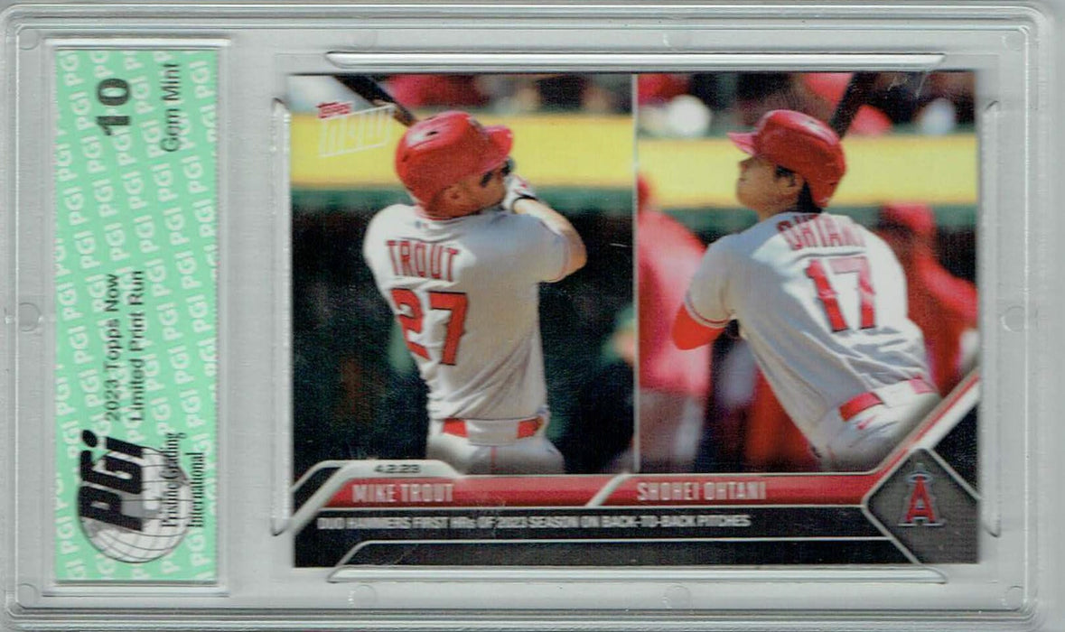 Mike Trout/Shohei Ohtani 2023 Topps Now #36 Back-to-Back HR Angels Card PGI 10