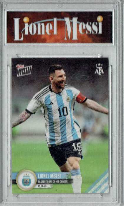 Certified Mint+ Lionel Messi 2023 Topps Now #1 Fastest Goal of Career! Trading Card