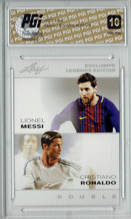 Lionel Messi Cristiano Ronaldo 2022 Leaf Exclusive #LM-CR PRISTINE Trading Card PGI 10