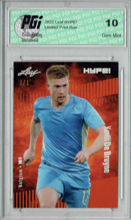 Kevin De Bruyne 2022 Leaf Hype #95 Orange Blank Back #1/1 Trading Card PGI 10