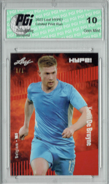 Kevin De Bruyne 2022 Leaf Hype #95 Red Blank Back #1/1 Trading Card PGI 10
