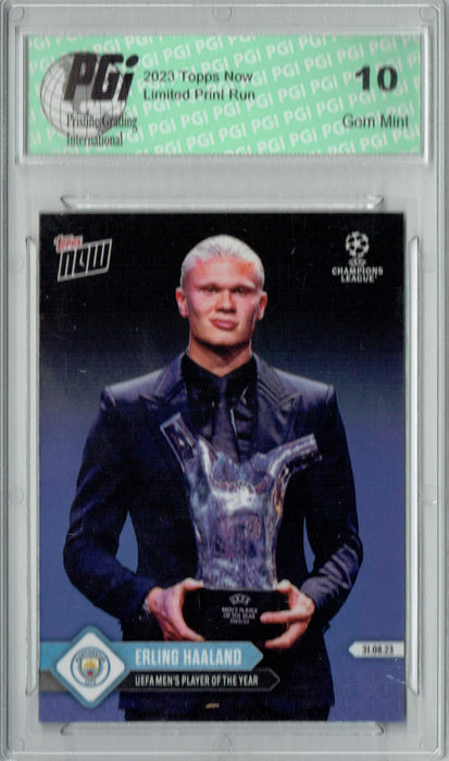 Erling Haaland 2023 Topps Now #4 UEFA Player of the Year Trading Card PGI 10