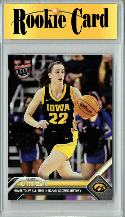 Certified Mint+ Caitlin Clark 2023-24 Bowman University Now #41 Moves to #2 Rookie Card Iowa Hawkeyes