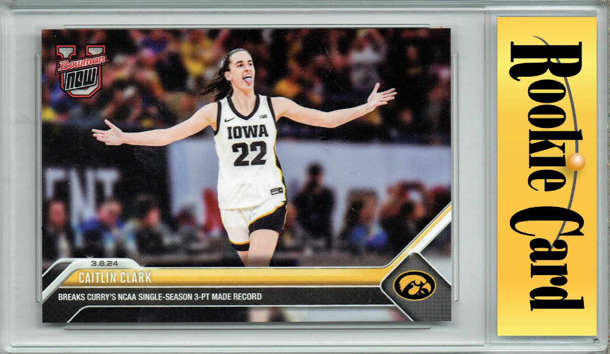Certified Mint+ Caitlin Clark 2023 Bowman University Now #63 Three Point Record Rookie Card Iowa Hawkeyes