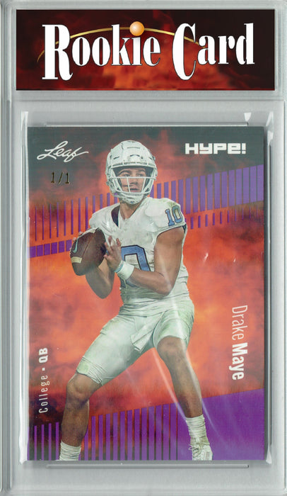 Certified Mint+ Drake Maye 2023 Leaf HYPE! #114a Purple Shimmer #1/1 Rookie Card New England Patriots