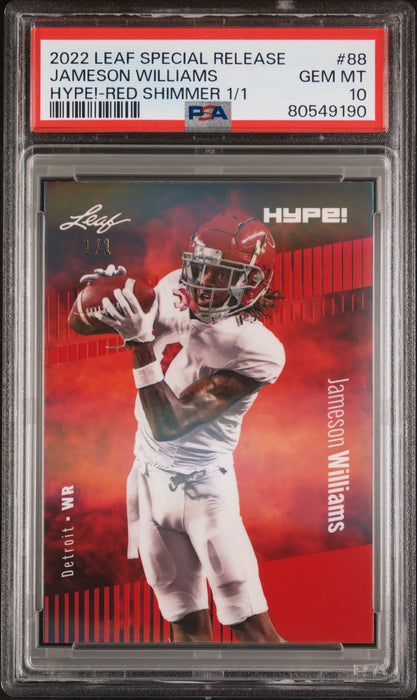 PSA 10 Jameson Williams 2022 Leaf Hype! #88 Red Shimmer 1 of 1 Rookie Card