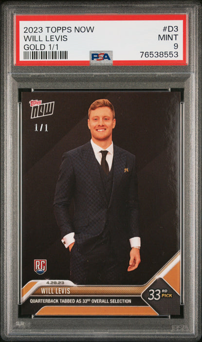 PSA 9 MINT Will Levis 2023 Topps Now #D3 Rookie Card Draft Night Gold #1/1