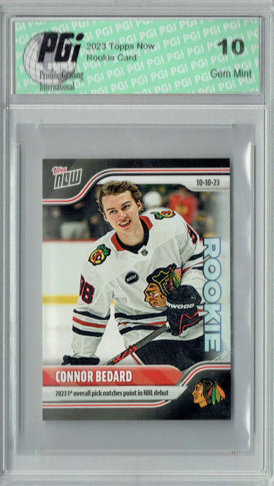 Connor Bedard 2023 Topps Now #1 Makes NHL Debut Rookie Card PGI 10 Sticker