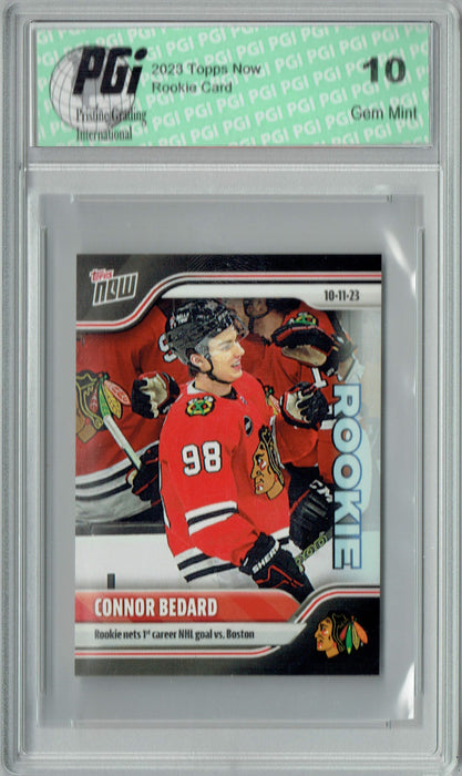 Connor Bedard 2023 Topps Now #5 1st NHL Goal Blackhawks Rookie Card PGI 10 Sticker