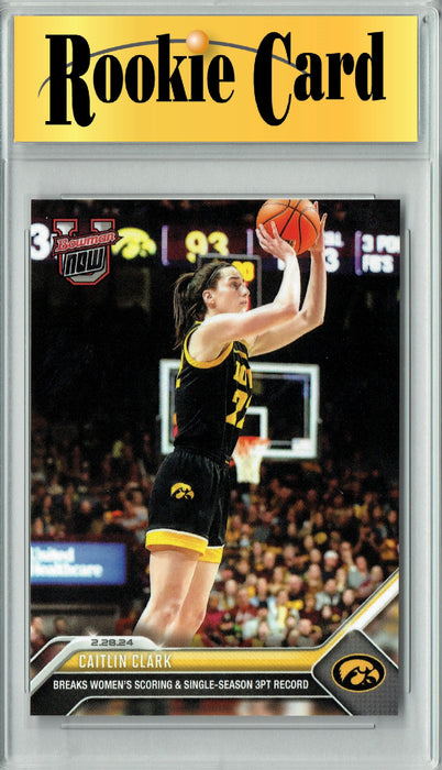 Certified Mint+ Caitlin Clark 2023 Bowman University Now #59 3pt Record Rookie Card Iowa Hawkeyes