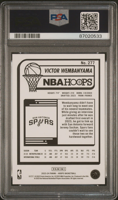 PSA 9 Victor Wembanyama 2023 NBA Hoops #277 San Antonio Spurs Rookie Card
