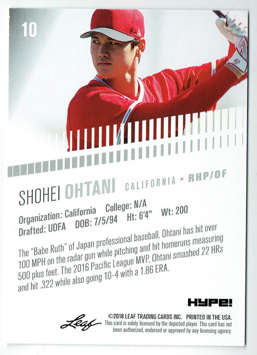 Mint Shohei Ohtani 2018 Leaf HYPE! #10 Only 5000 Made! Rare Rookie Card
