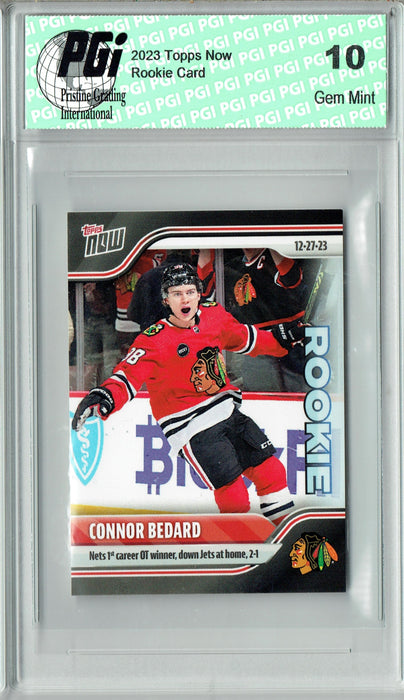 Connor Bedard 2023 Topps Now #72 1st OT Winner NHL Rookie Card/Sticker PGI 10
