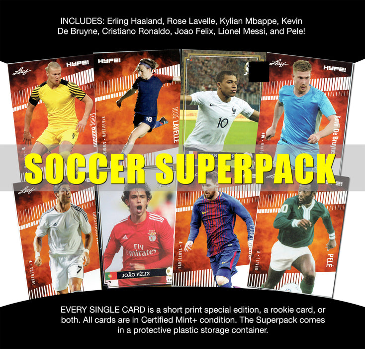Soccer Superpack - Best Selling Trading Cards - Lionel Messi, Mbappe, Pele, Haaland, Cristiano Ronaldo & More - 8 cards plus bonuses - All Certified Mint+