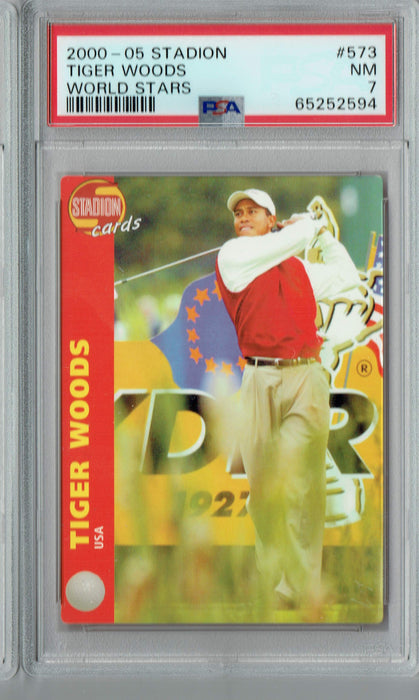 PSA 7 NM Tiger Woods 2000-05 Stadion #573 Golf Card World Stars