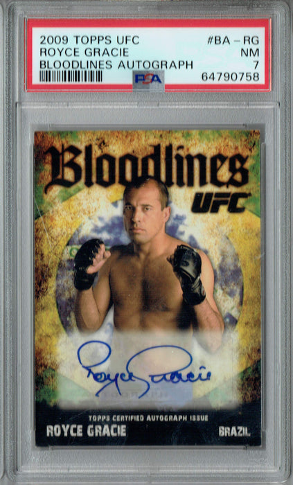 PSA 7 NM Royce Gracie 2009 Topps UFC #BA-RG Rookie Card Bloodlines Auto 25 Made?