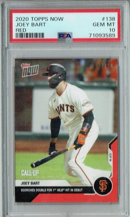PSA 10 GEM-MT Joey Bart 2020 Topps Now #138 Rookie Card Red SP #4/10