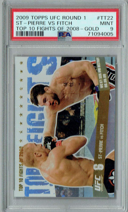 PSA 9 MINT Georges St.Pierre 2009 Topps UFC Round 1 #TT22 Rookie Card Top 10 Fights of 2008-Gold #51/88