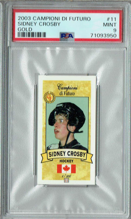 PSA 9 MINT Sidney Crosby 2003 Campioni Futuro #11 Rookie Card Gold SP 1/500