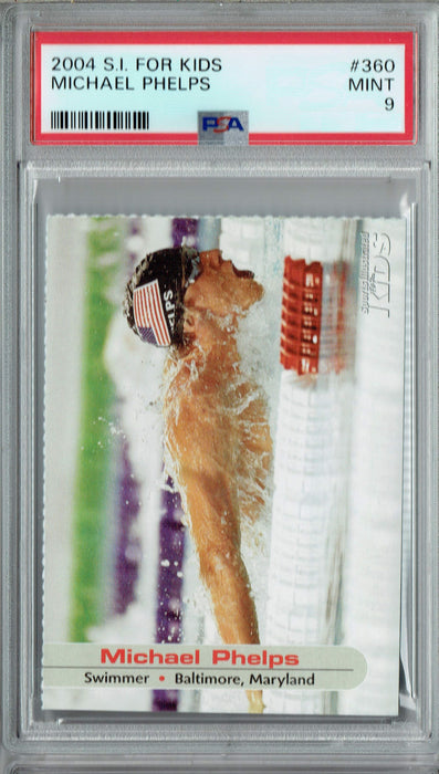 PSA 9 MINT Michael Phelps 2004 S.I. for Kids #360 Rookie Card Swimming GOAT