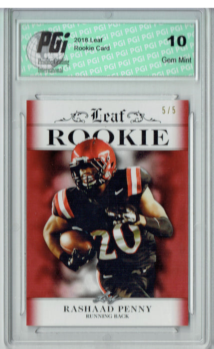 Rashaad Penny 2018 Leaf Excl. #RA-12 Just 5 Made, Red SP Rookie Card PGI 10