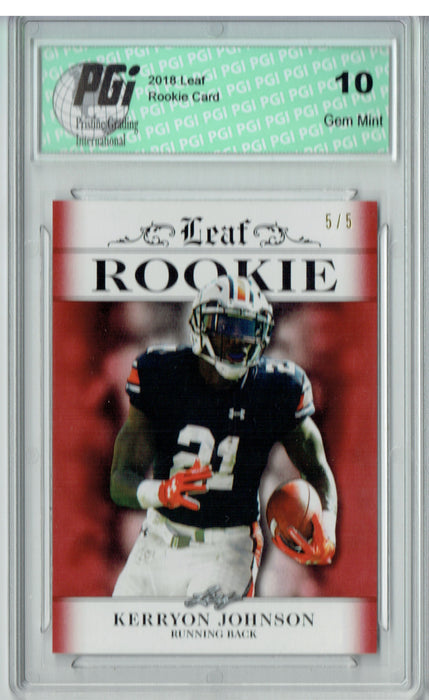 Kerryon Johnson 2018 Leaf Exclusive #RA-08 Red SP, 5 Made Rookie Card PGI 10