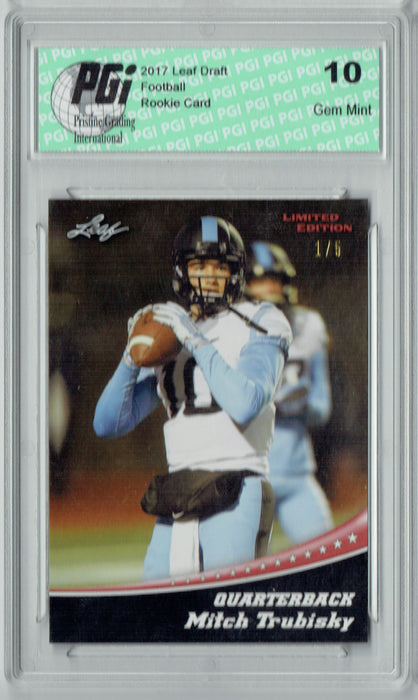 Mitchell Trubisky 2017 Leaf #11 Red SP, The #1 of 5 Made Rookie Card PGI 10