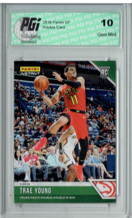 Trae Young 2018 Panini Instant #126 Green SP, 10 Made Rookie Card PGI 10