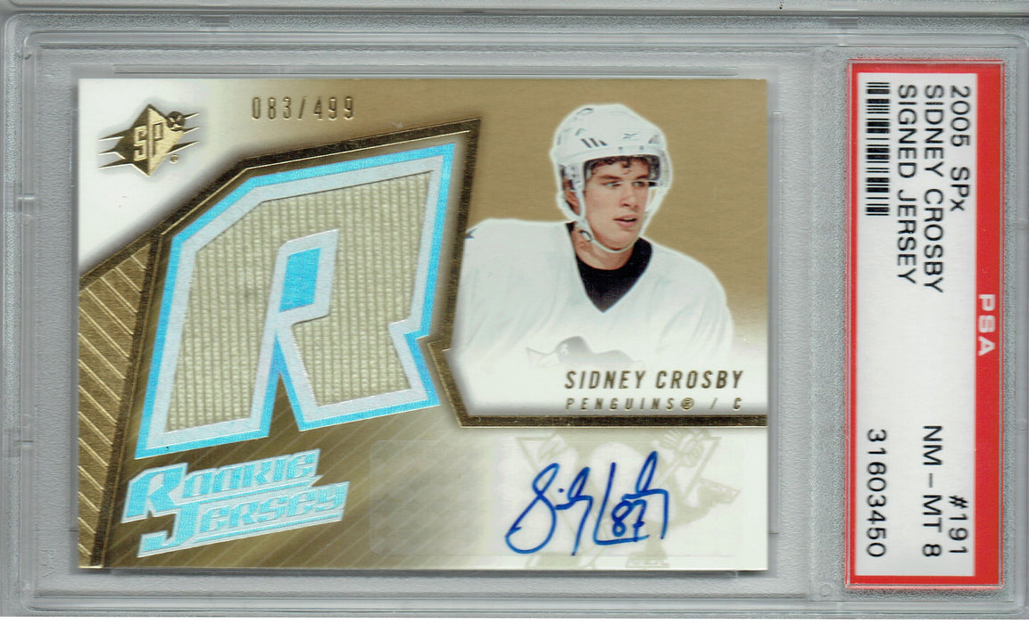 Sidney Crosby 2005 Upper Deck SPx #191 PSA 8 Gold Jersey Auto 83/499 Rookie Card