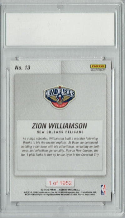 Zion Williamson 2019 Panini Instant #13 Tip-Off 1/1952 Made Rookie Card PGI 10