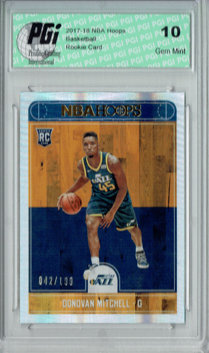 Donovan Mitchell 2017 Hoops #263 Silver SP, Only 199 Made Rookie Card PGI 10