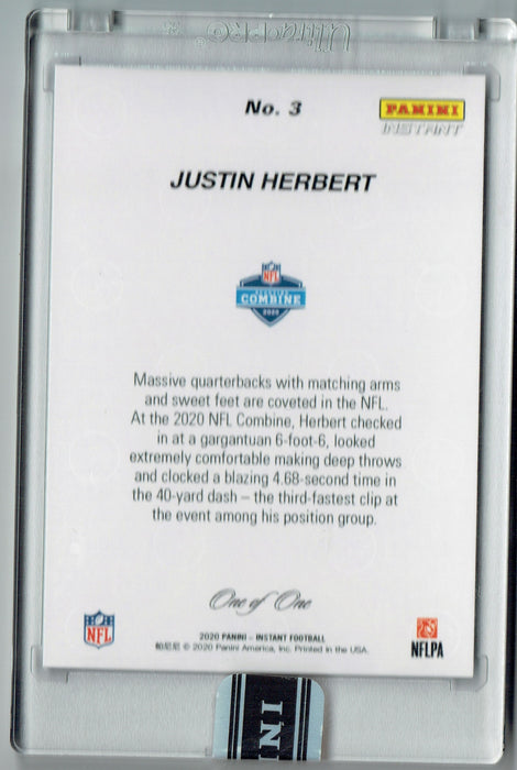 Justin Herbert 2020 Panini Instant Football True 1 of 1 NFL Combine San Diego Chargers #3