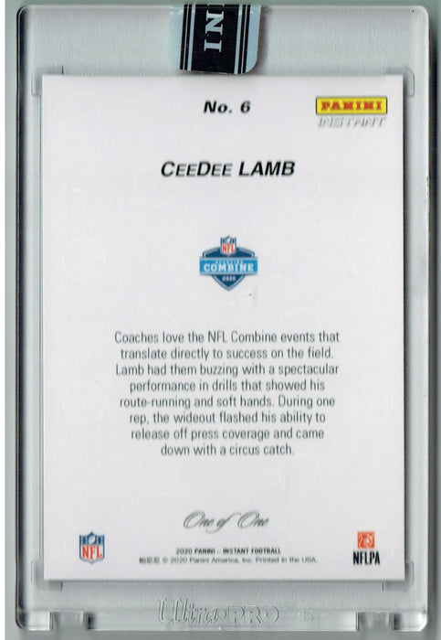 CeeDee Lamb 2020 Panini Instant #6 True 1 of 1, 1/1 NFL Combine Rookie Card
