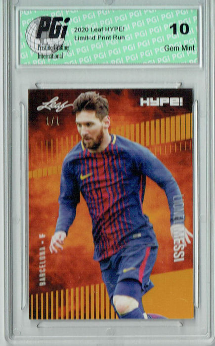 Lionel Messi 2020 Leaf HYPE! #46 Gold Blank Back 1/1 Rare Card PGI 10