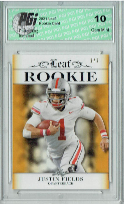 Justin Fields 2021 Leaf Exclusive #1 Gold Blank Back 1/1 Rookie Card PGI 10