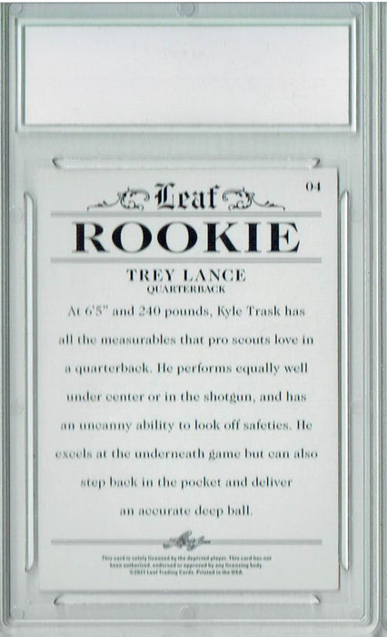 Trey Lance 2021 Leaf Exclusive Gold, The 1 of 25 Rookie Card PGI 10 Trask Error
