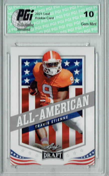 Travis Etienne 2021 Leaf Football #44 All-American Rookie Card PGI 10