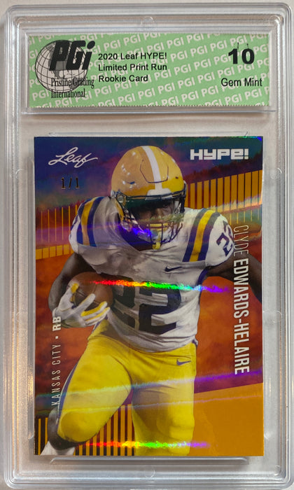 Clyde Edwards-Helaire 2020 Leaf HYPE! #36 Gold Shimmer 1 of 1 Rookie Card PGI 10
