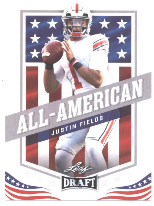 25) Rookie Card Investor lot Justin Fields 2021 Leaf Football #49 All-American