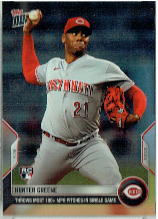 Hunter Greene 2022 Topps Now #61 Rookie Card Throws Most 100 mph pitches