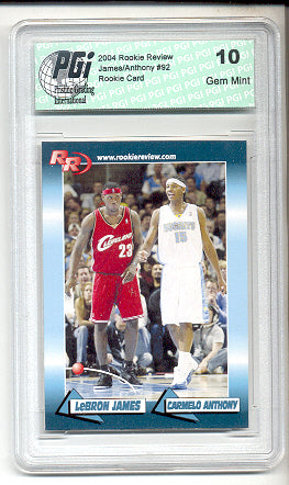 LeBron James & Carmelo Anthony 2004 Rookie Review RC card #92 PGI 10
