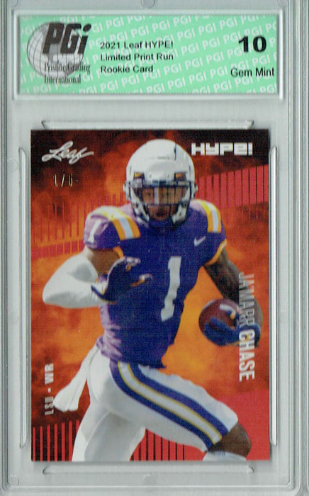 Ja'marr Chase 2021 Leaf HYPE! #52 Red, Jersey #1 of 5 Rookie Card PGI 10