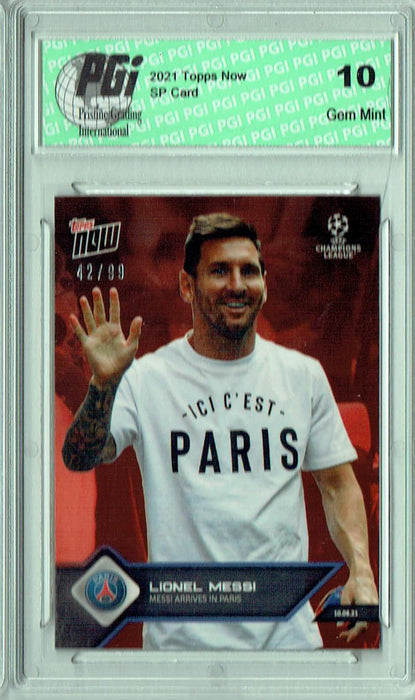 Lionel Messi 2021 Topps Now #11 Red SP #42/99 Rare Trading Card PGI 10