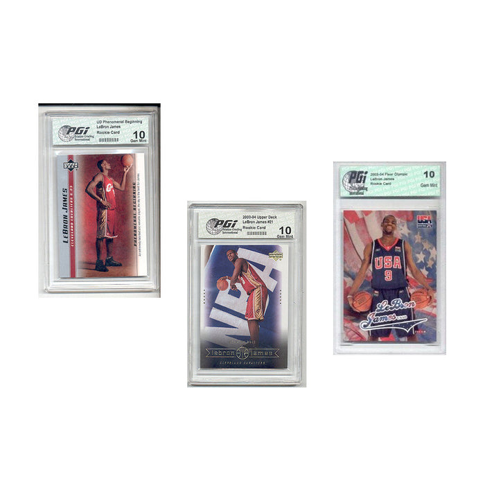 @ LeBron James 2003 3-Card Upper Deck Fleer USA Rookie Card Bundle PGI 10