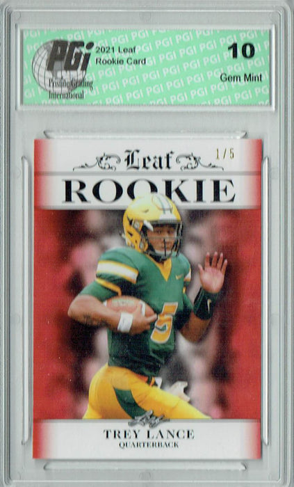 Trey Lance 2021 Leaf Exclusive #4 Red, The 1 of 5 Rookie Card PGI 10 Trask Error