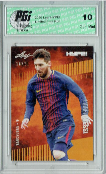 Lionel Messi  2020 Leaf HYPE! #46 Gold, Jersey #10 of 25 Rare Card PGI 10