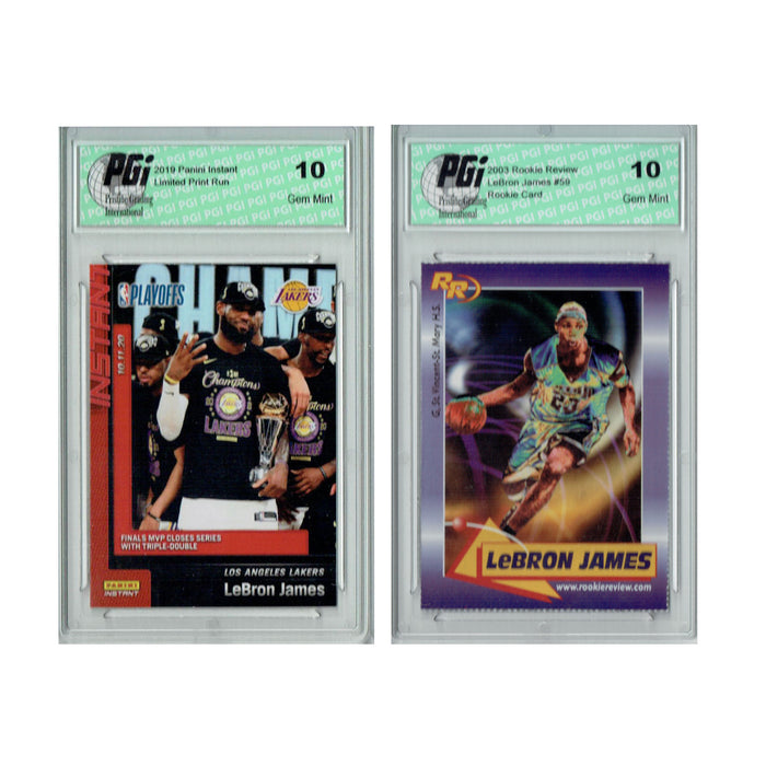 Lebron James 2003 Rookie Review #59 + 2019 Panini Instant Champs Card Lot PGI 10