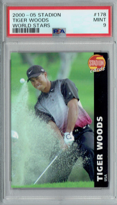 PSA 9 MINT Tiger Woods 2000 Stadion #178 Rookie Card World Stars
